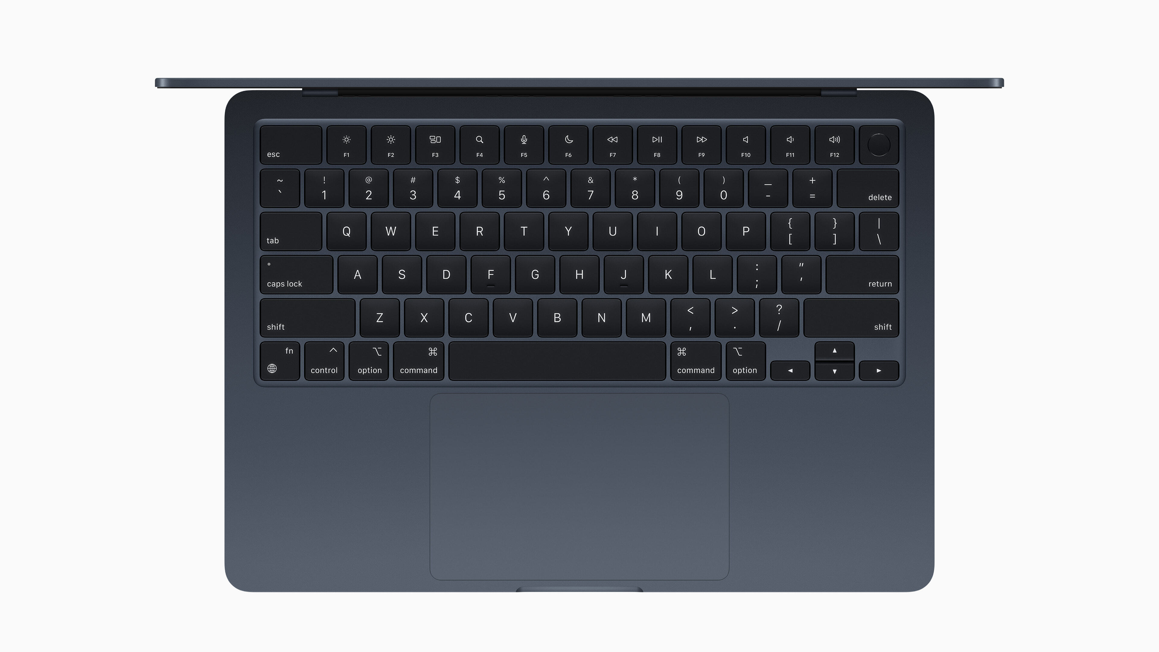 MacBook Air 備有四款絕美顏色可供選擇，其中包括採用突破性陽極處理密封技術以減少指紋的午夜色。