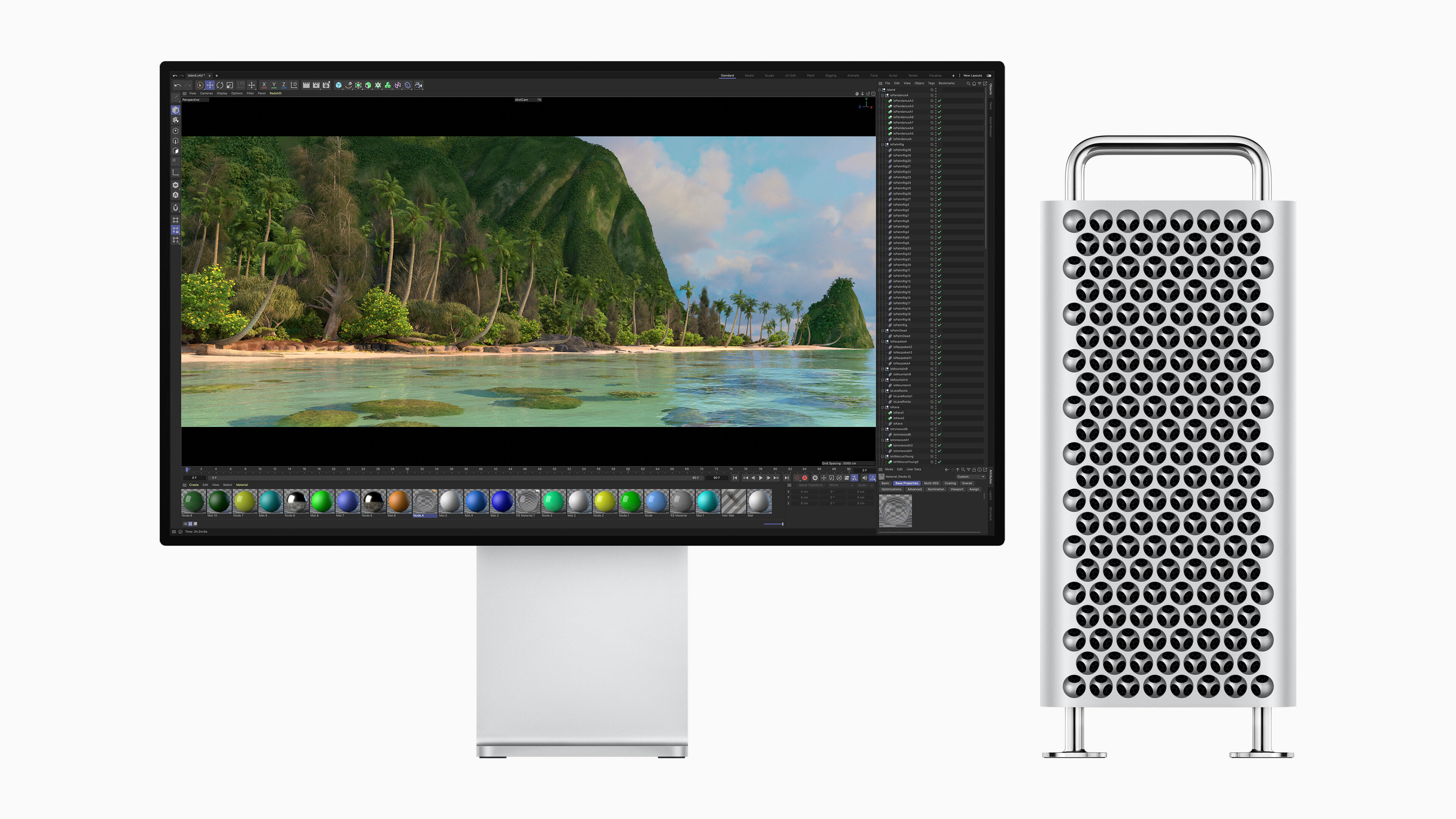 使用六張影片 I/O 卡時，只需一台搭載 M2 Ultra 的 Mac Pro，就可即時擷取 24 個 4K 相機畫面並編碼為 ProRes。