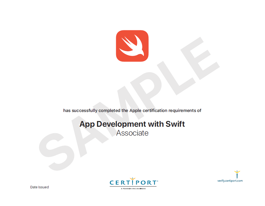 Apple Swift認證證書樣本