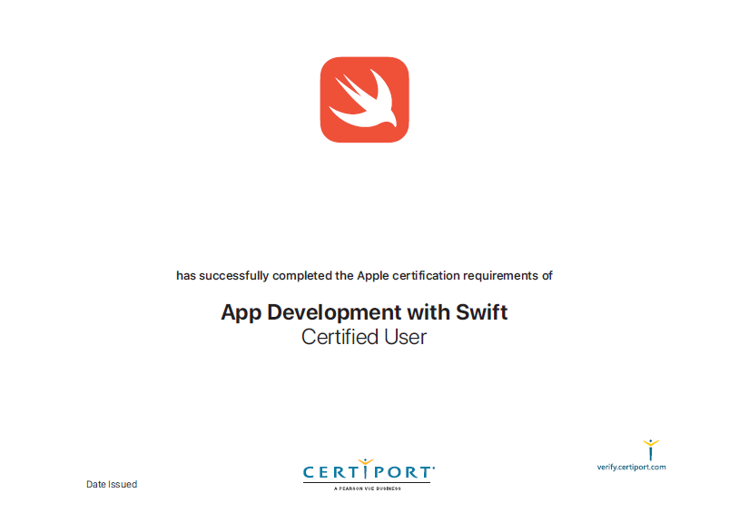 Apple Swift認證證書樣本
