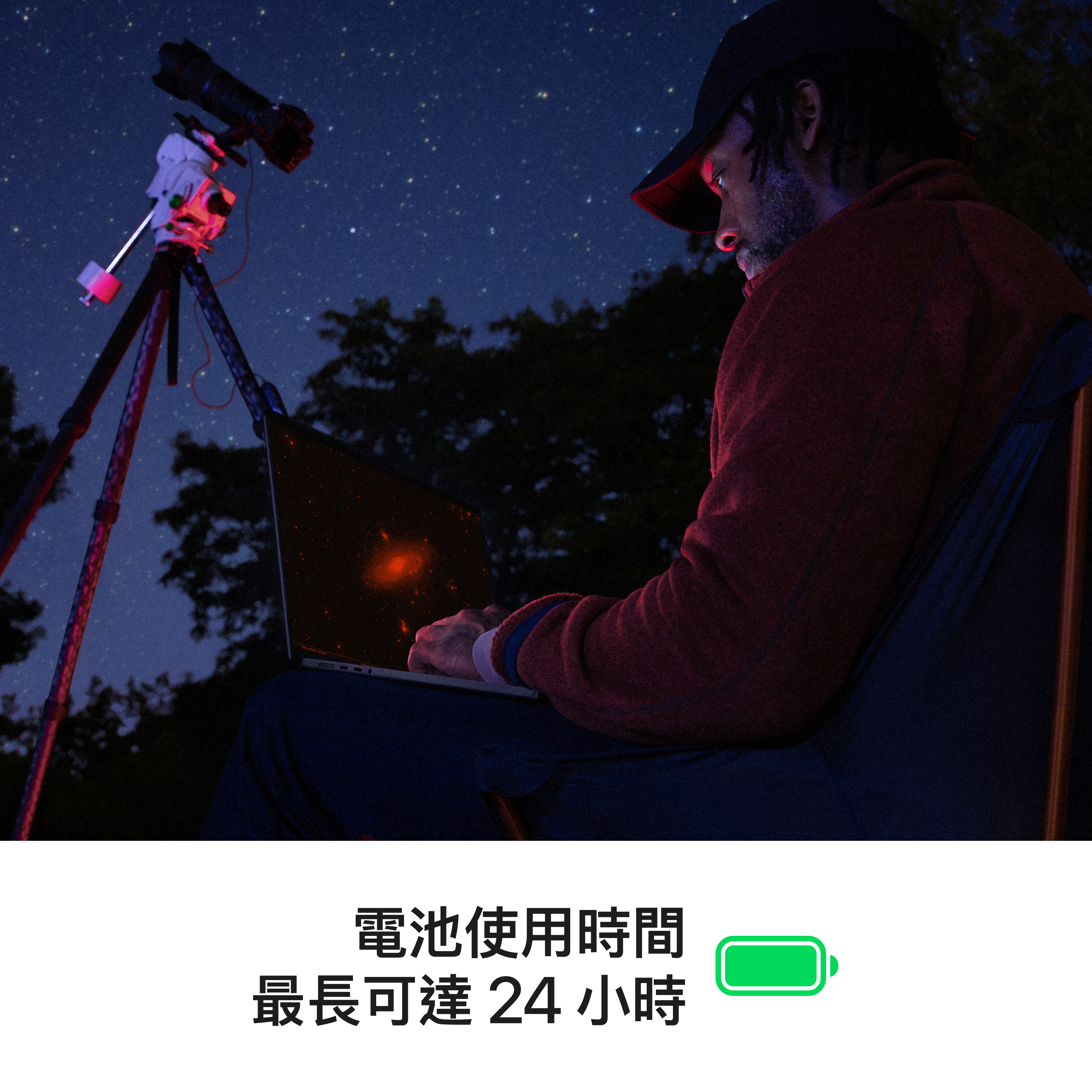 無論接上電源與否，MacBook Pro 的效能表現都同等優異，挺你上課滿檔，一堂又一堂，忘記帶充電器也沒問題