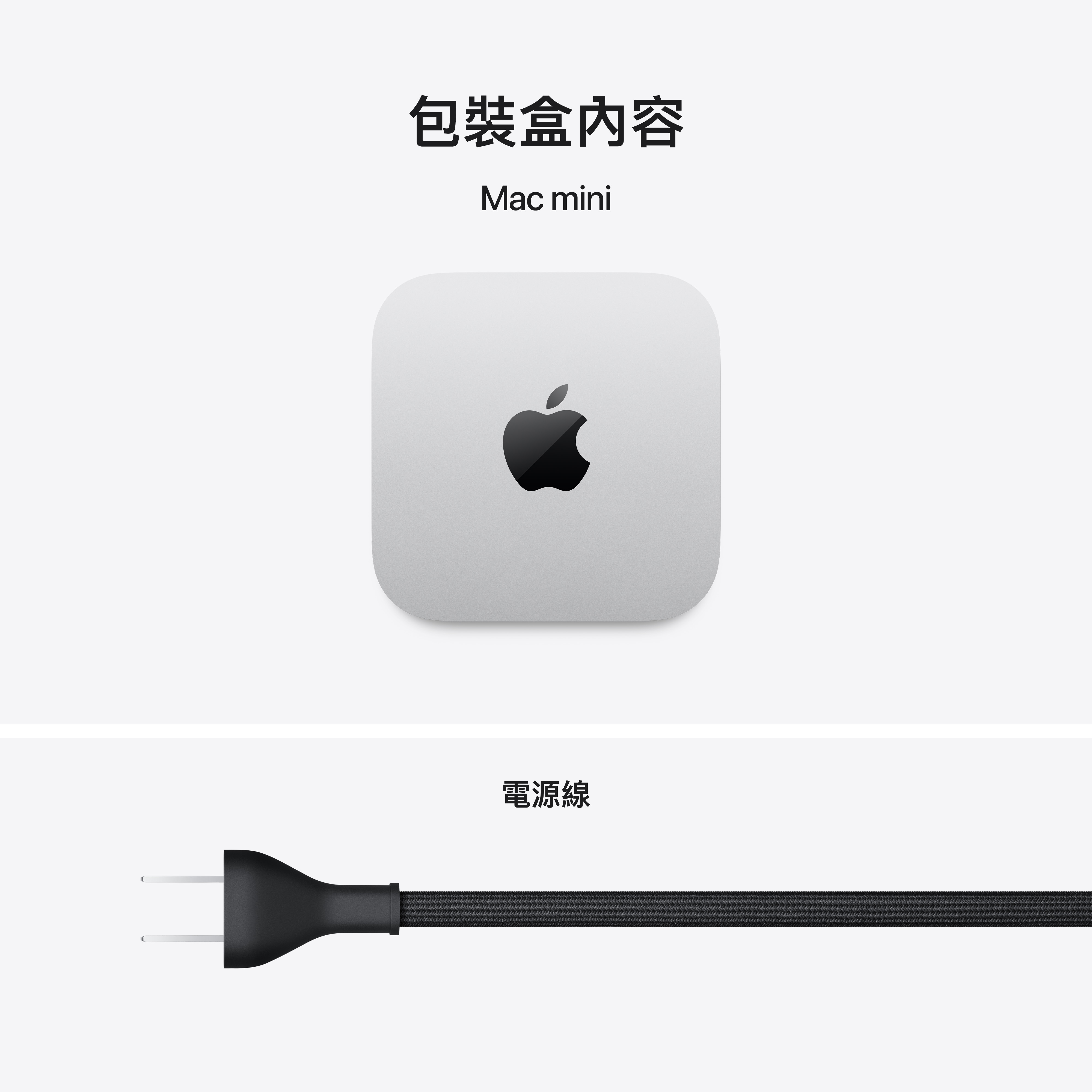 包裝內容：Mac mini, 電源線