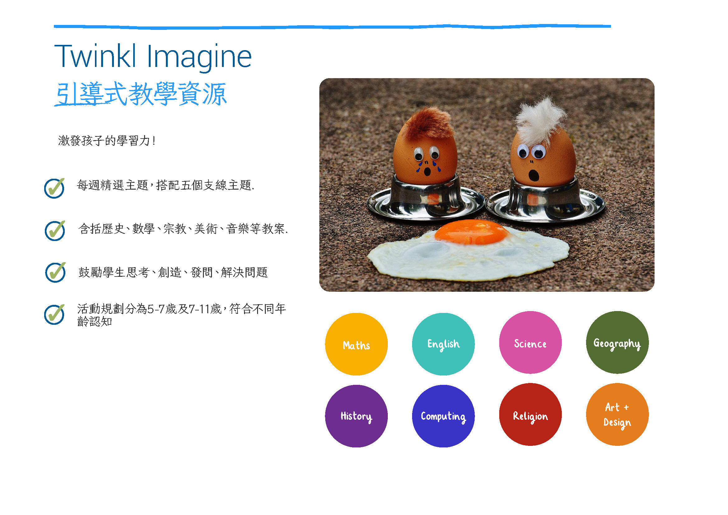 Twinkl Imagine 引導式教學資源：每週精選主題，搭配五個支線主題，含括歷史、數學、宗教、美術、音樂等教案
