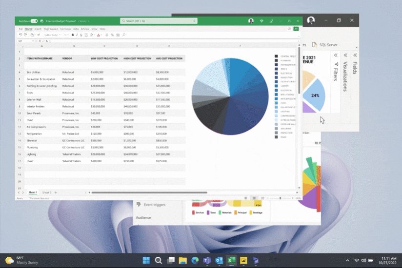 透過 Windows 11 貼齊版面配置，並排顯示多個應用程式，以便工作。